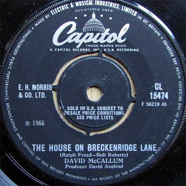 7inch Record DAVID MCCALLUM - The House On Breckenridge Lane CL15474 Capitol Records 1966 UK Pop Used