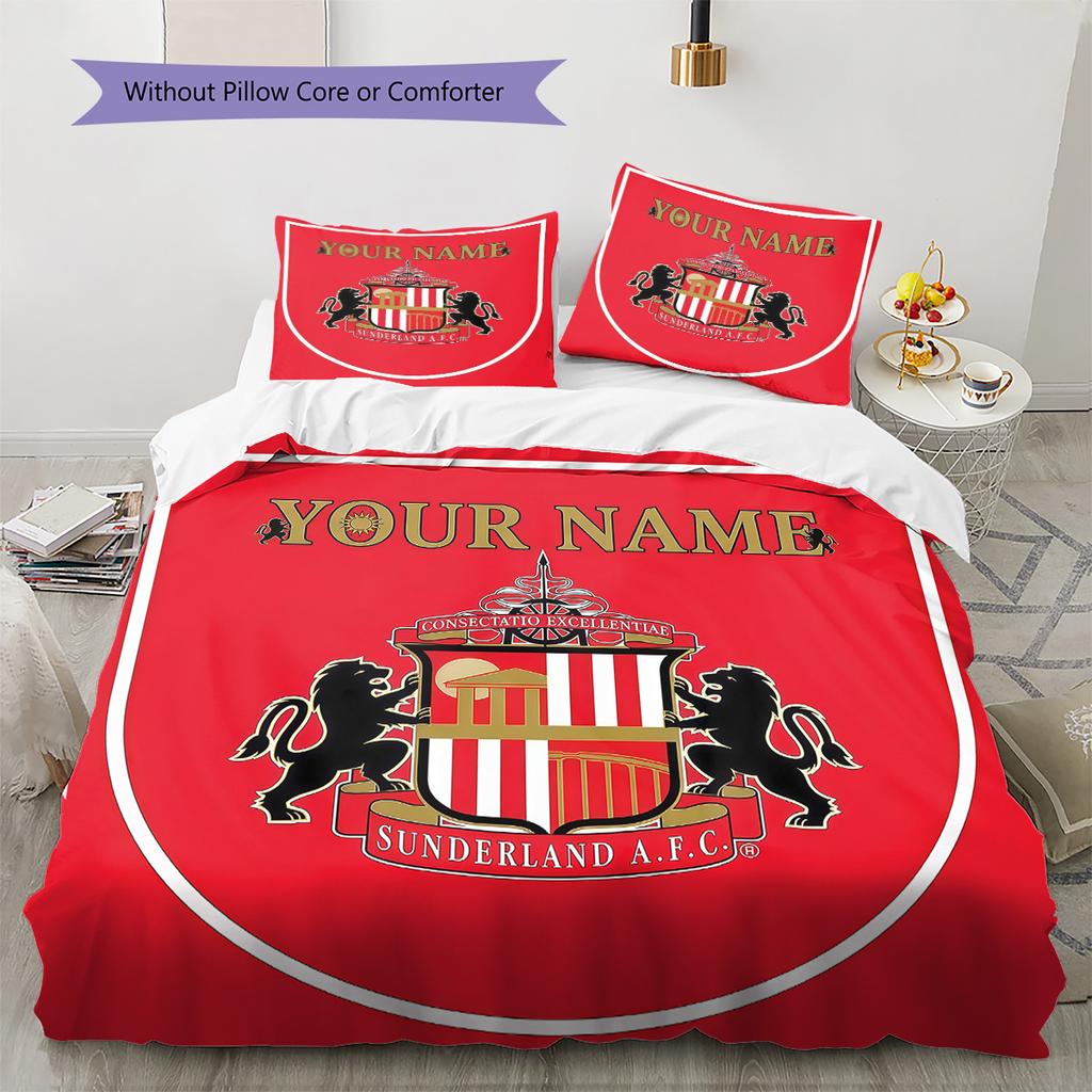Sunderland Association Football Club Custom Name Pattern Bedding Quilt Set Quilt Cover Pillowcase Home Birthday Gift(1 * Duvet Cover + 2 * Pillowcase,