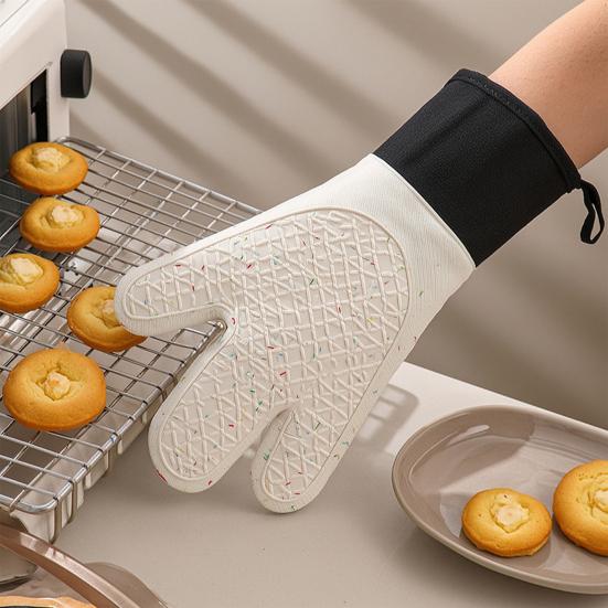 Oven Mitts Insulated Gloves Heat Resistant Silicone Kitchen Gloves with Anti-Slip Horizontal Stripes Thick Grip Reusable Kitchen Gloves Home Family