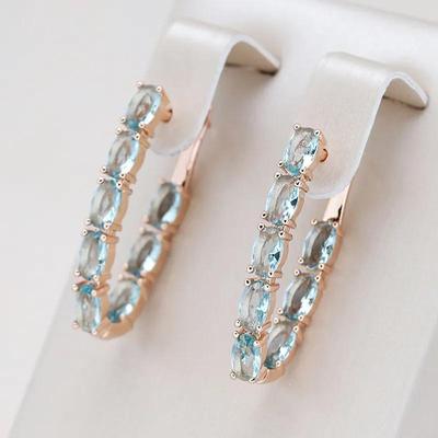 Doppelschichtige gepflasterte ovale blaue Zirkon-Goldfarben-Ohrringe, Party-Schmuck, trendige Accessoires für Damen