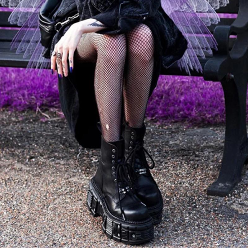 Women Ankle Boots Big Size 36-45 Man Shoes Lace-Up Round Toe Thick Bottom Shoes Rivet Platform Flat Casual Botas