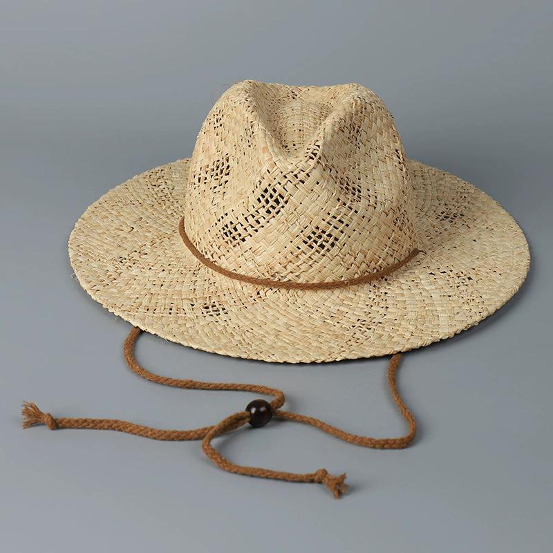 

2025 New Hollow Raffia Sun Hats Fashion Bohemia Straw Cap Women Summer Travel Holidays Cowboy Hat Lace Up Panama Jazz Top Hat 54-58cm