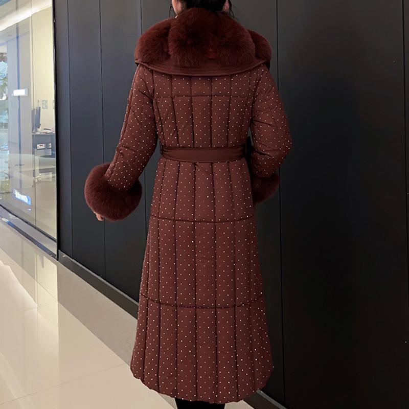 Móda nadměrné velikosti L-4XL Dámské zimní kabáty s páskem Velký límec z umělé kožešiny Dlouhé parky s kapucí Volné Silné Dámské bundy