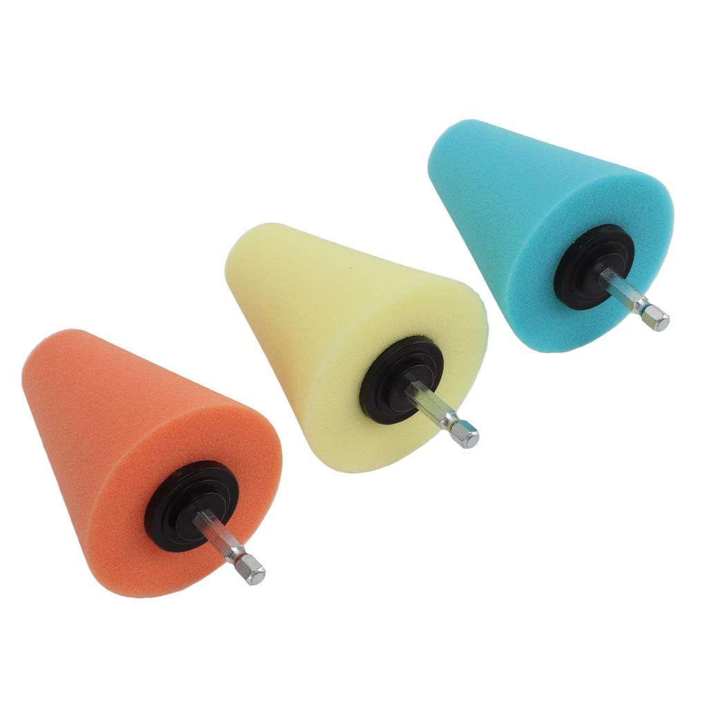 3PCS Hub Conical Polishing Sponge Buffing Foam Pad Wheel Care Tool for Cars Boats Motorcycles