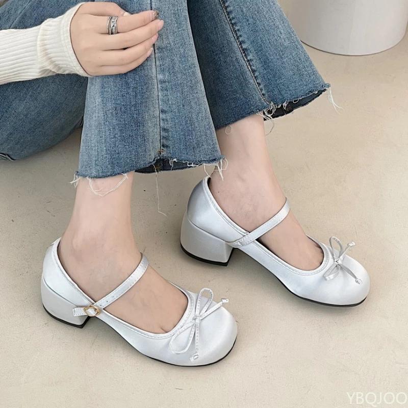 Fashion Spring Autumn Women's New Shoes Mary Jane Fashion Coarse Heel Shoes Elegant trendy Bow shoe Light versatile ladies pumps Mujer