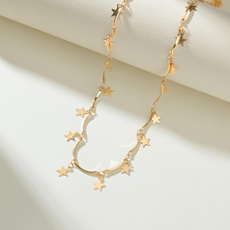 Womens Gold Color Star Pendant Choker Necklace