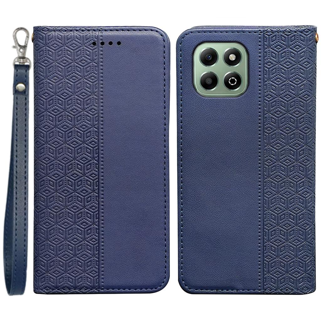 Etui portfelowe na telefon For Honor X6b 4G Mocne magnetyczne Wytłaczane skórzane etui z klapką w kratę