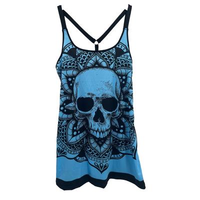 Spaghetti Strap Cami Top Women Skull Print Tank Top Spring Summer Sleeveless Backless Long T-shirt Black Halloween Camis