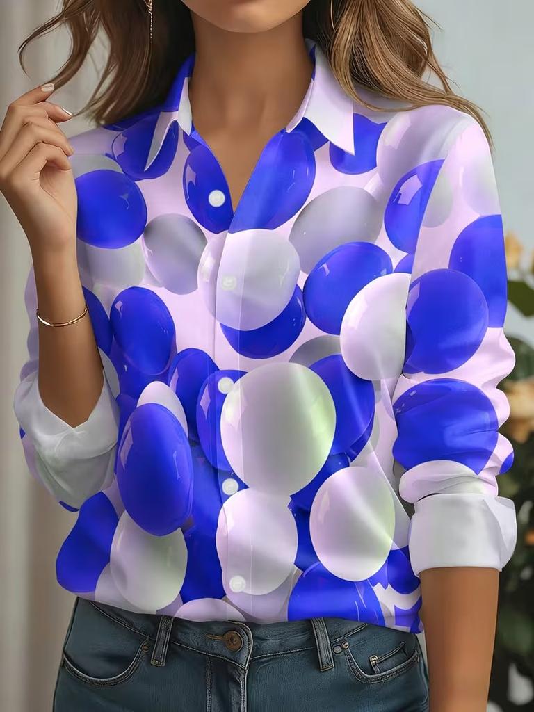 Elegant Fashion Women Blouse Spring Autumn Long Sleeve Casual Polka Dot 3D Print Shirts Tops Blouses Ladies Office Tops