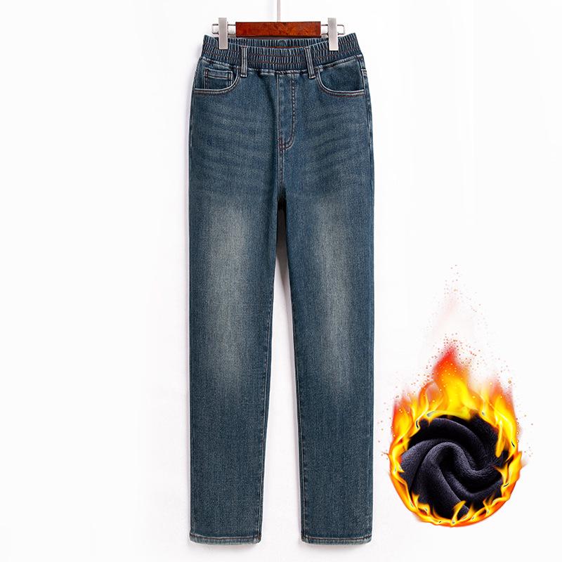 

Plus Size Women s Winter Slimming Straight-Leg Elastic Waist Jeans with Velvet, Style TSS24002 XL