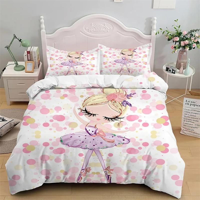 Cartoon Ballet Dancing Girl Duvet Cover Set Princess Twin Size Bedding Kids Nordic Bed Cover 150x90 Queen King