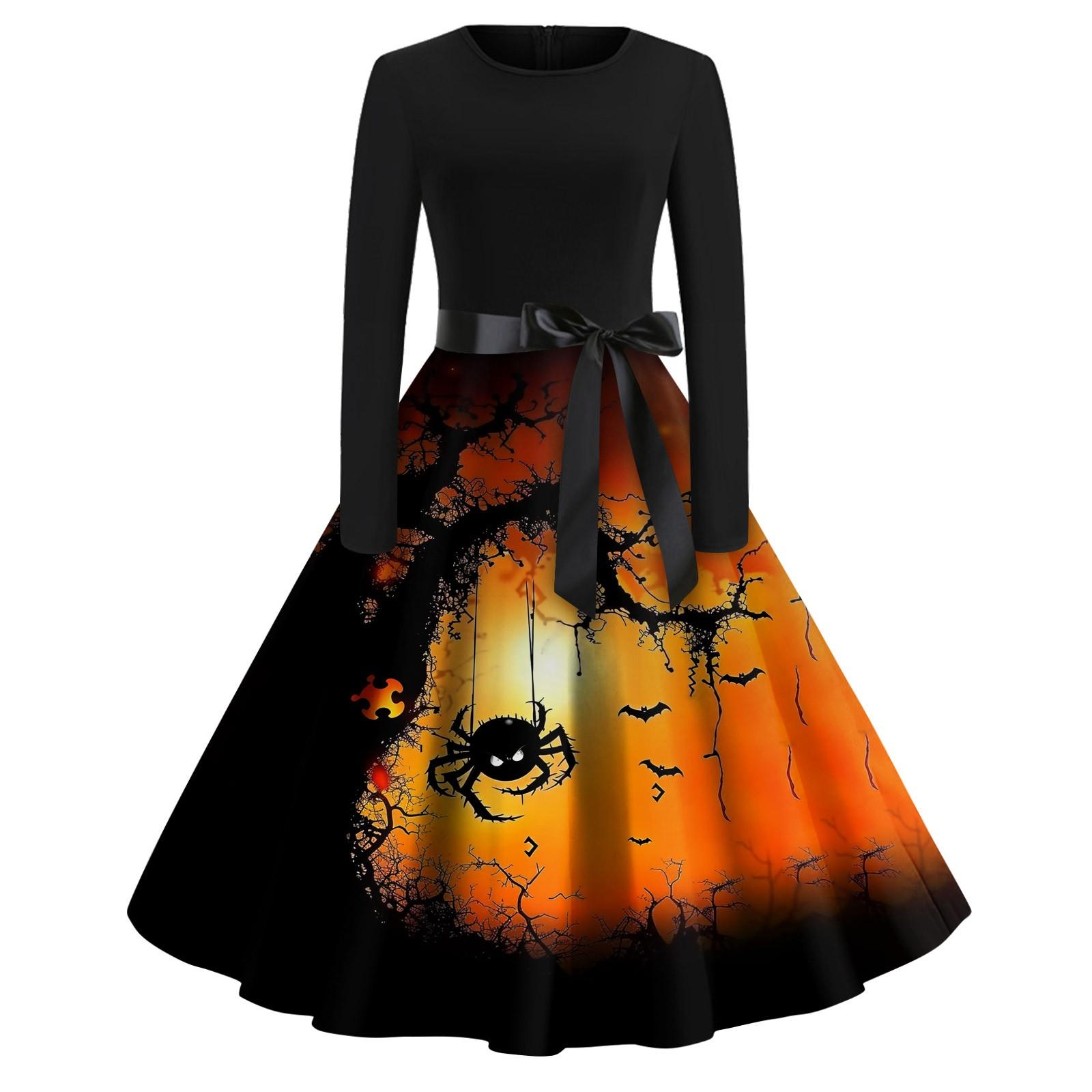 

Женское модное платье с V-образным вырезом, повседневное, приталенное, с принтом на Хэллоуин, с длинным рукавом S