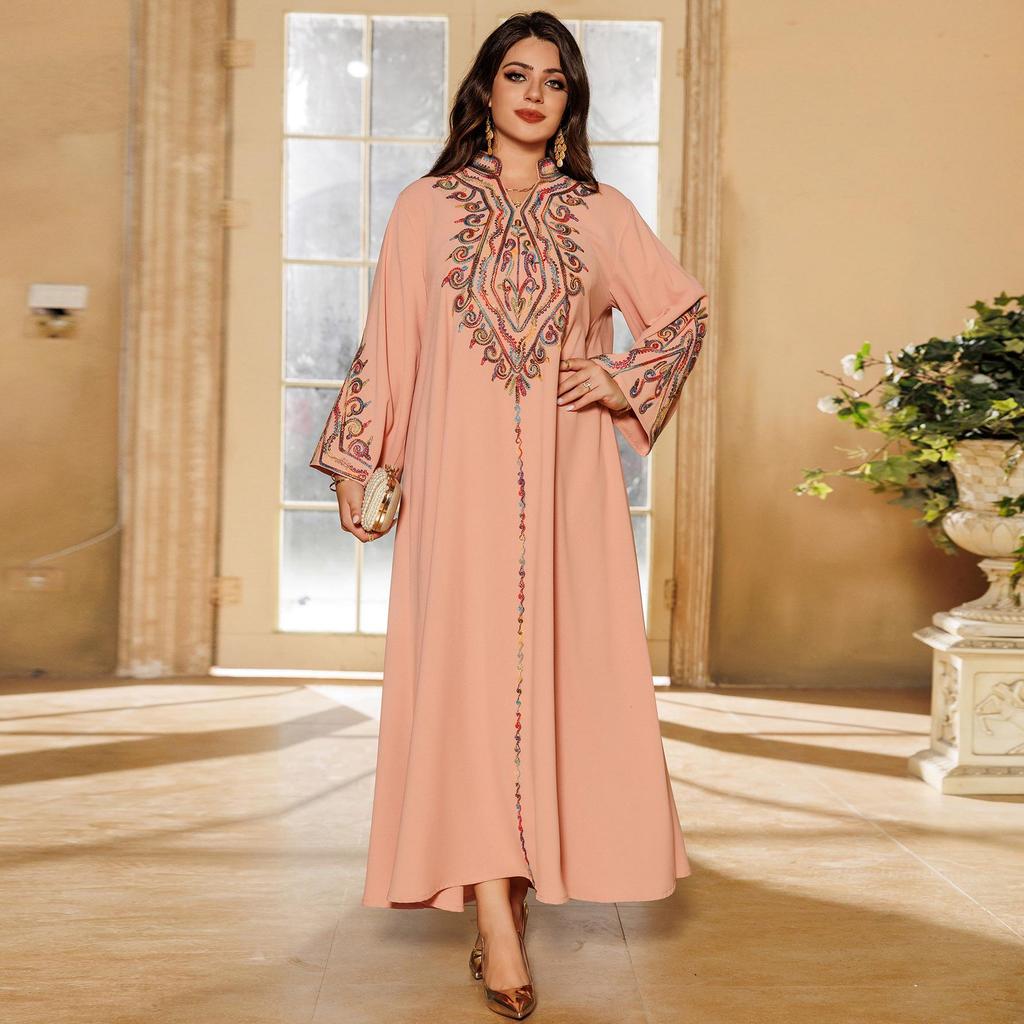 AB421 Elegant Embroidered Middle Eastern Pullover Robe - Arabic Jalabiya Dress