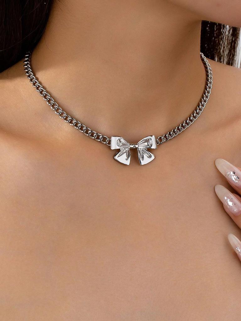 1pc Fashionable Chain With Bowknot Pendant Necklace, Fresh And Cute Elegant Design Suitable For Women's Daily Wear, Parties And Dates, Great Gift