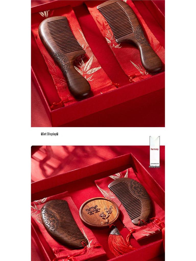 Red Bridal Comb & Mirror Set: Elegant Wedding Accessories for Women