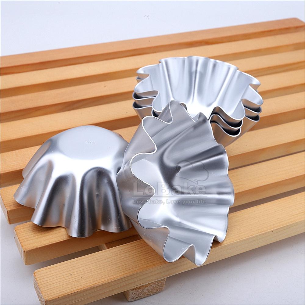 5 st/parti 2 storlekar Blomma Vågig Rund Form Aluminiumlegering Tartform Gelépuddingformar Desserthållare för DIY Baktillbehör