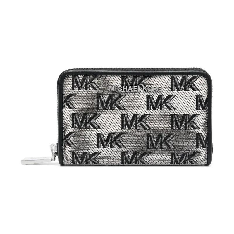 MICHAEL KORS Silver logo plate zipper closure, calfskin patchwork wallet, women s black чёрный
