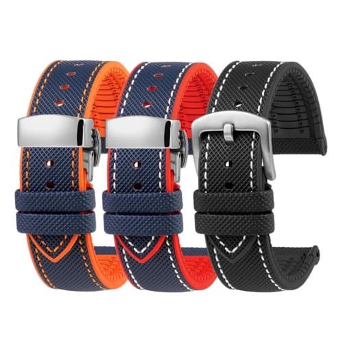 Siu Nylon Carbon Fiber Checkered Silicone Bottom Watch Band Strap Compatible with Seiko, Prospex, Omega, Casio, and Sports Rubber Bracelets, 20mm, 21m