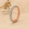 Round Aquamarine Eternity Band – Rose Gold Plated 925 Sterling Silver Full Eternity Ring – Blue Gemstone Wedding Anniversary Ring