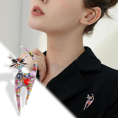 Broche Chat Rétro Exquise Fleur de Poitrine Chat Incrustée de Diamants Créative Accessoire de Costume Robe Broche Fleur de Poitrine Chat Dessin Animé Cadeau
