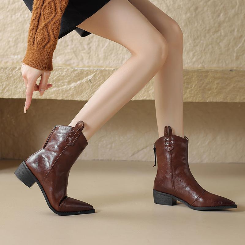 Krazing Pot Cow Split Skin Autumn Winter Shoes Wool Chunky Heels Size 43 Size 42 Pointed Toe Zip Fur Ankle Boots