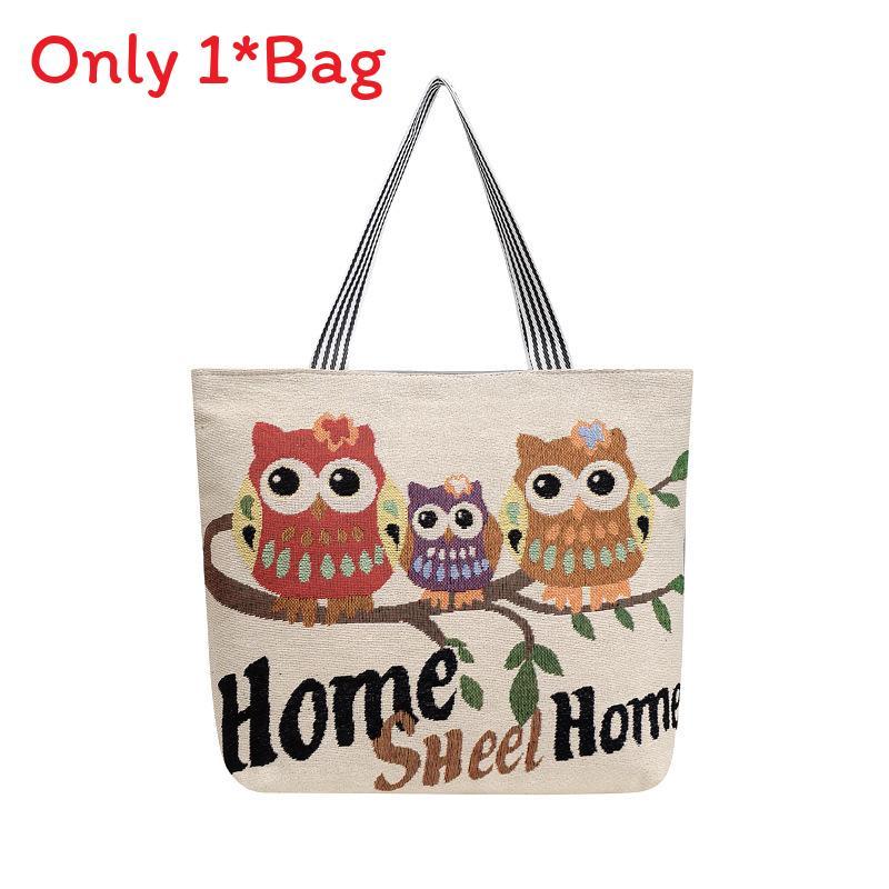 Canvas Butterfly Elephant Cat Tote Bag For Women With Sewn Details For Daily Use