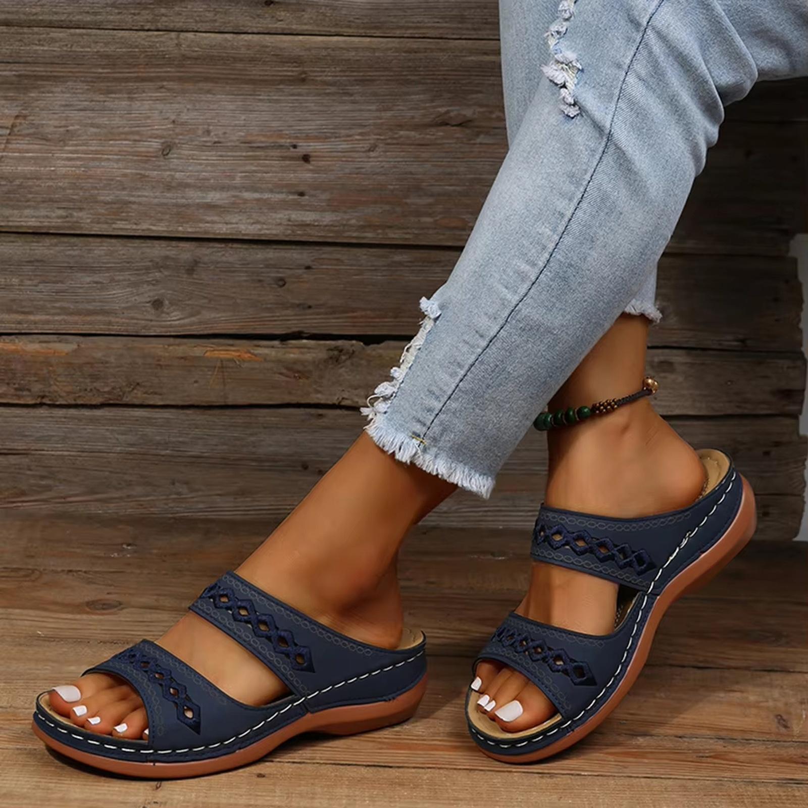 Women s New Retro One - Strap Slippers Plus Size Round Toe - Sandals 42