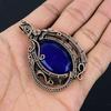 Blue Sapphire Pendant, Handmade Gemstone Pendant, 999 Copper Wire Wrapped Pendant Antique Jewelry, For Engagement Gift