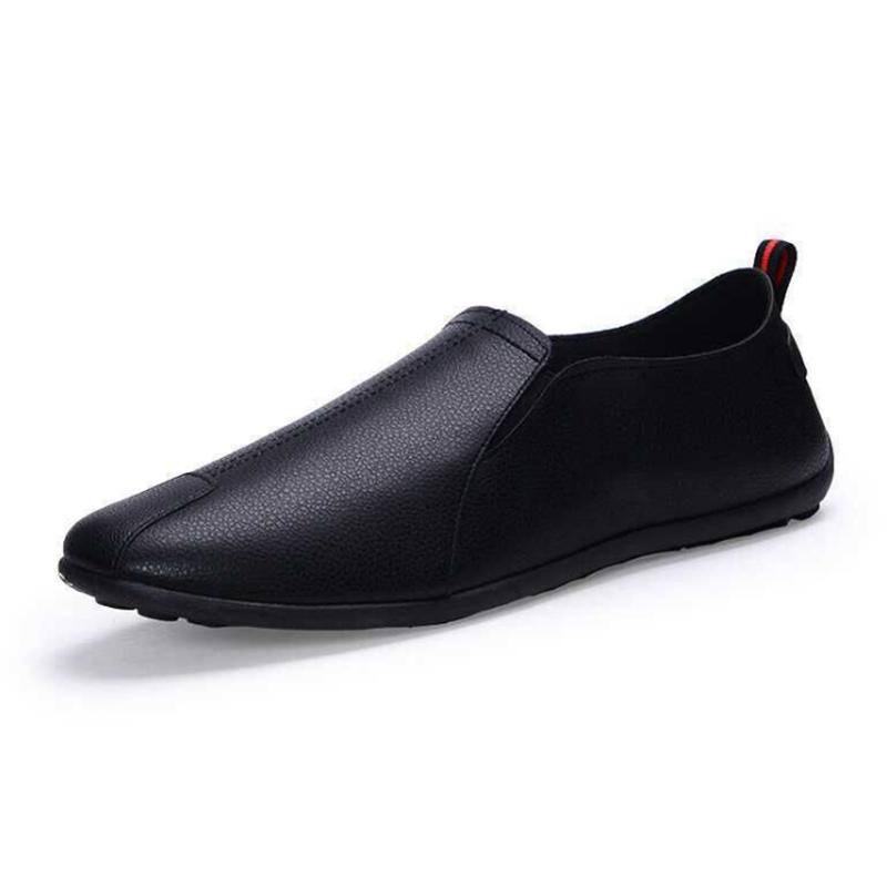 Men's Casual Slip-on Leather Shoes Formal Suit with Black PU Beanie Shoes Comfortable Flat