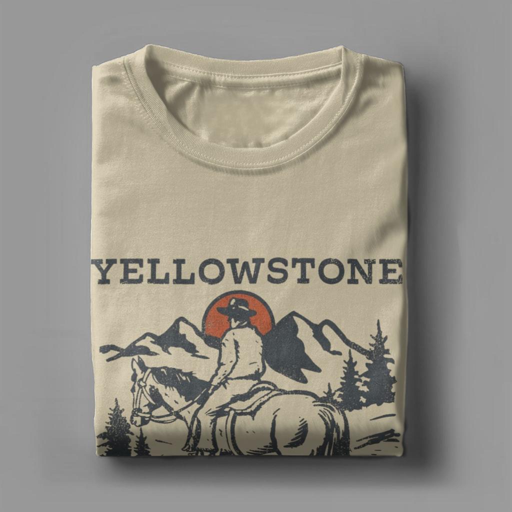 Men T-Shirt Yellowstone Dutton Ranch Vintage Cowboy Sunset Leisure 100% Cotton Tee Shirt Short Sleeve  T Shirts O Neck Clothes