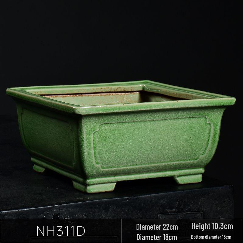 Ceramic Square Bonsai Flower Pot - Large High-Angle, Creative Chinese Style for Green Plants and Orchids