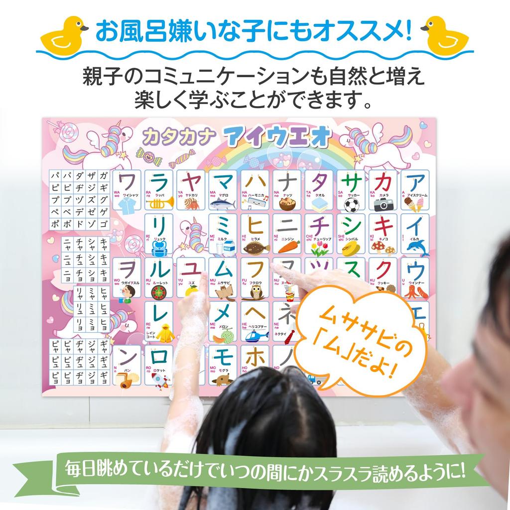 Bath School Hiragana Katakana Alphabet Bath Poster Set of 4 Made In Japan Unicorn Design Exam Educational B3 Size Chart ABC Chart Learning Waterproof