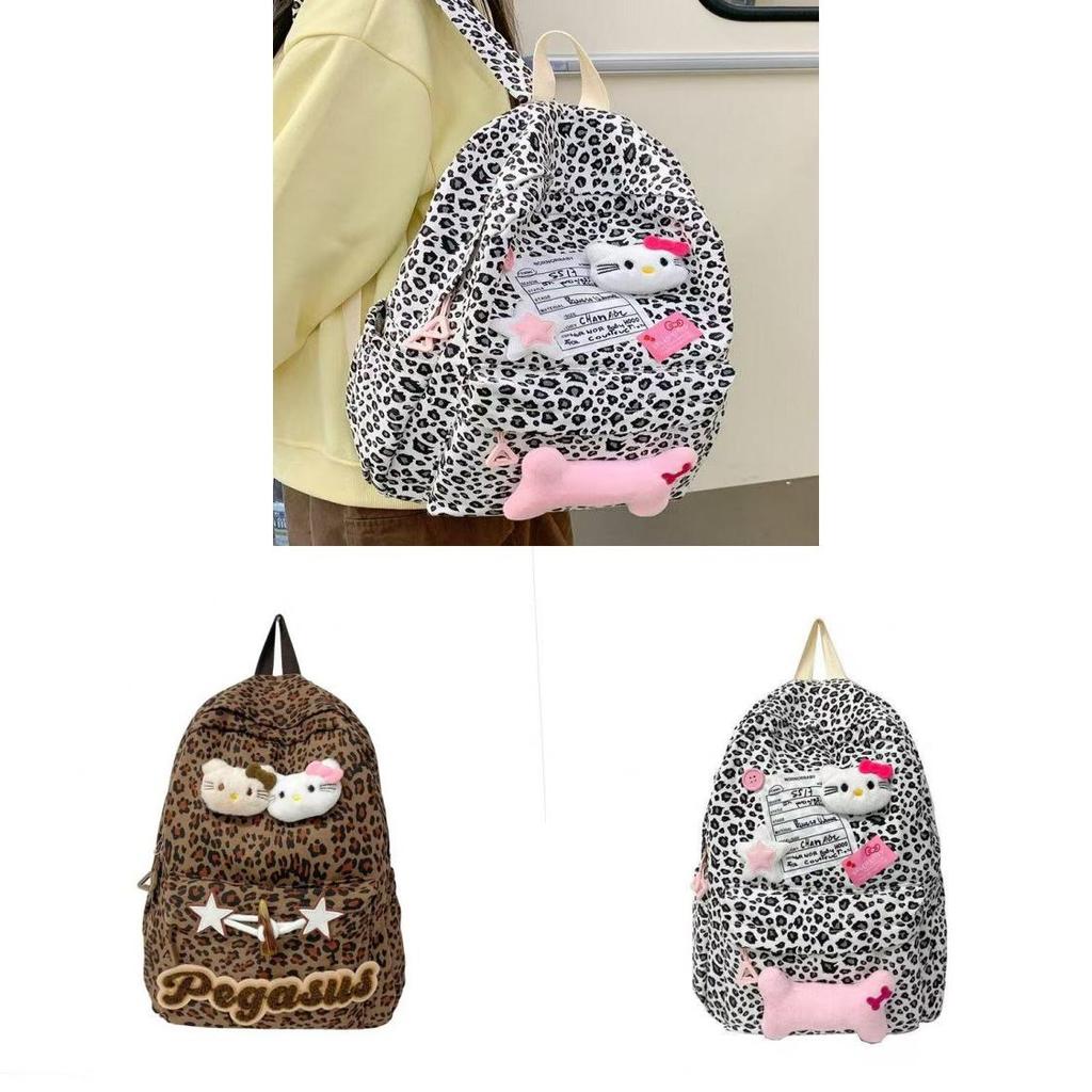 Hello Kitty Cartoon Nylon Backpack With Splicing And Contrast Stitching For Daily Commuting