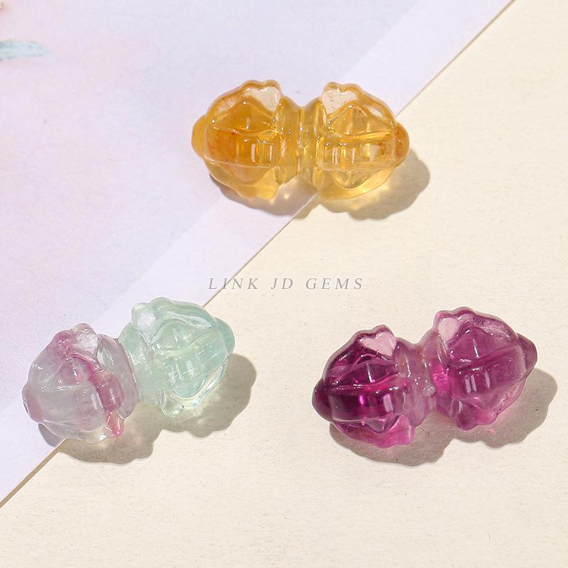 Jingde Jewelry Natural Colorful Fluorite Vajra Pendant Crystal Carving Charm