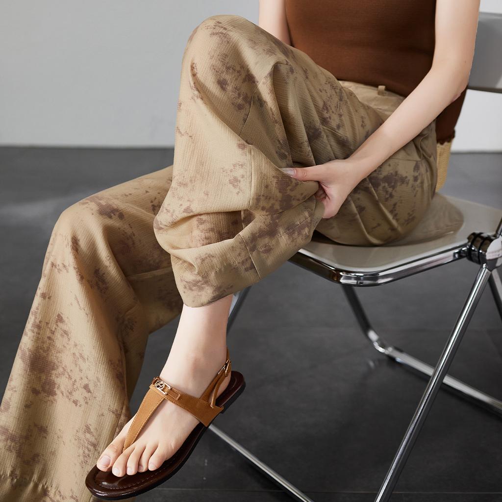 Fashionable printed casual wide leg pants for women in 2026 summer, thin, casual, loose and versatile, slimming and floor hugging pants