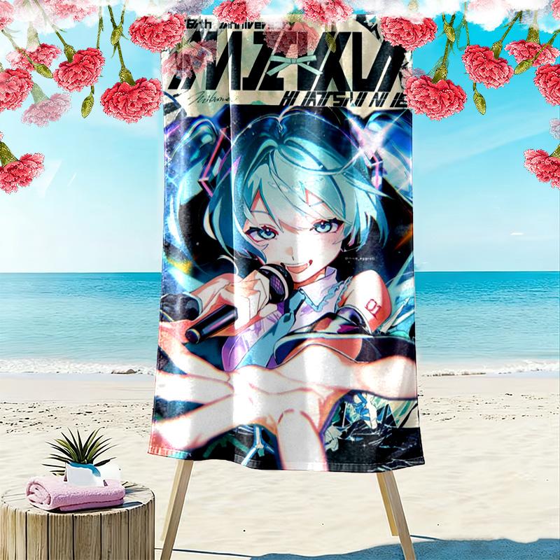 Anime Miku Print Beach Towel, Large Soft Quick Dry Towel for Beach Camping Swimming