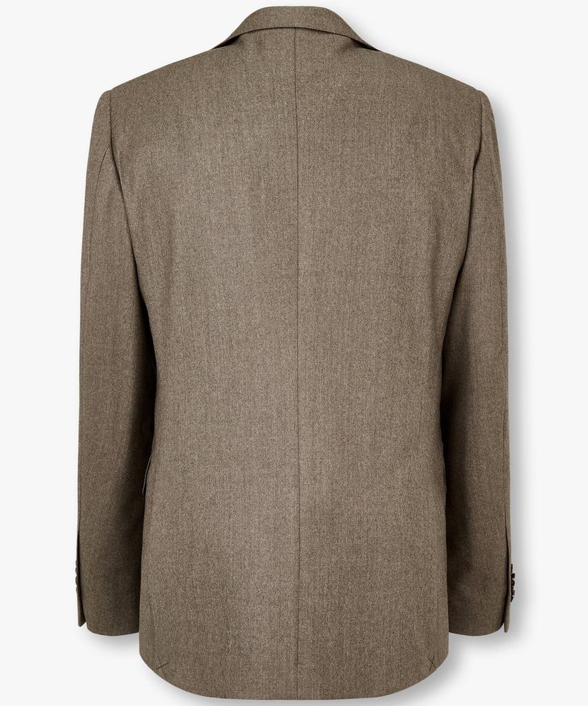 Man On The Boon Notched Lapel Flannel Suit Jacket_Dark Beige 4714351005