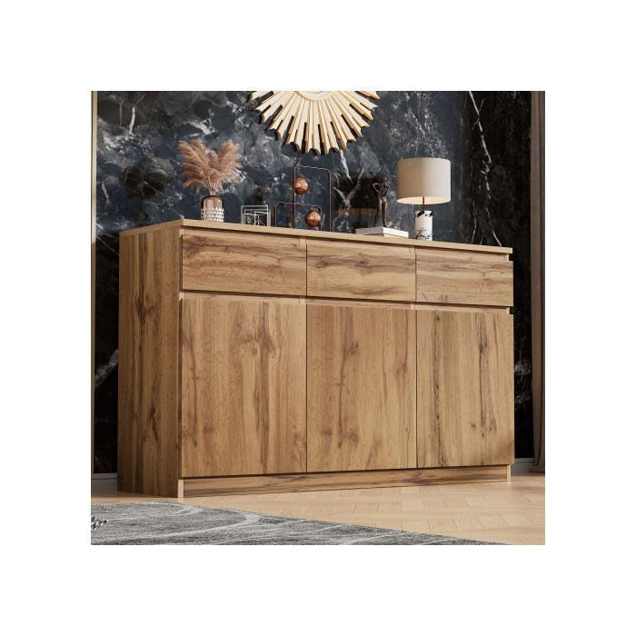 Buffet Multifonctionnel Avec 3 Portes Et 3 Tiroirs, Meuble De Cuisine Spacieux, 135*40*81 Cm