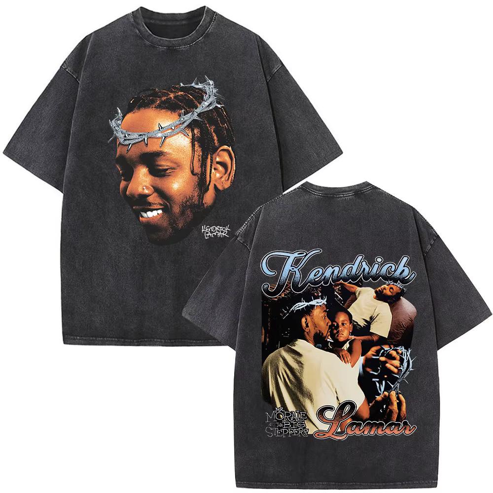 Kendrick Lamar Graphic T Shirt Washed Black Oversized Y2K Rap Tee Mens Top S разноцветный