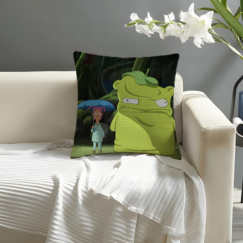 CCartoon BBobs BBurgers Pillow Case Natural Linen Organic Fabric DoubleSided Printing Sofa Home Decor Cushion Cover