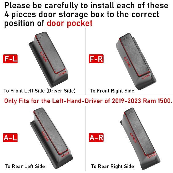 TTCR-II For Ram 1500 Door Side Organizer Tray      2024 2025 2026, For Ram 1500 Door Pocket Ert 4 Pcs (Does Not Fit 2500 3500