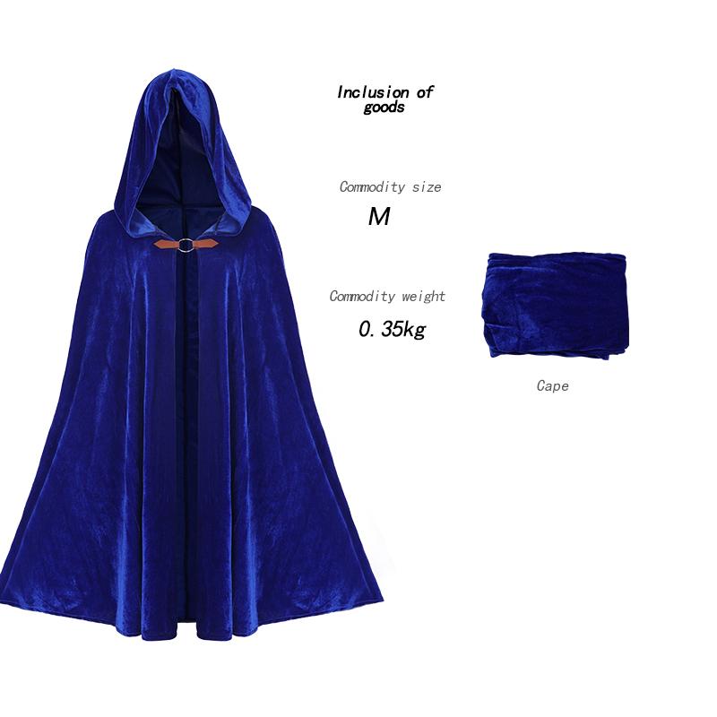 

Ренессансный плащ с капюшоном Костюм на Хэллоуин Средневековый бархатный плащ 4 цвета Костюм для косплея XL 55-60kg синий