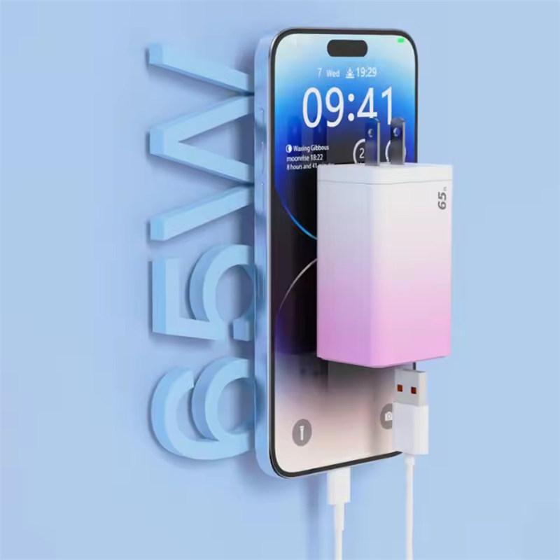 USB Type C Charger With Gradient Shell 65W Fast Charging 3-Port USB-C USB-A Adapter Plug For EU/US For iPhone