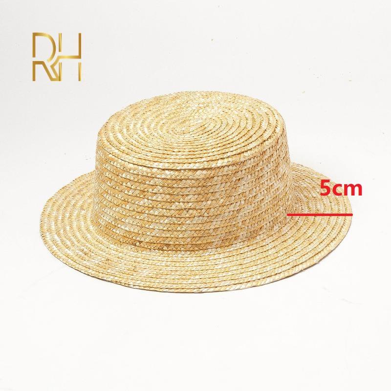 

RH Summer Classical Simple Plain Boater Wheat Straw Hat Flat Top Casual Female Hat Vacation Style Light Beach Hat For DIY 56-58cm