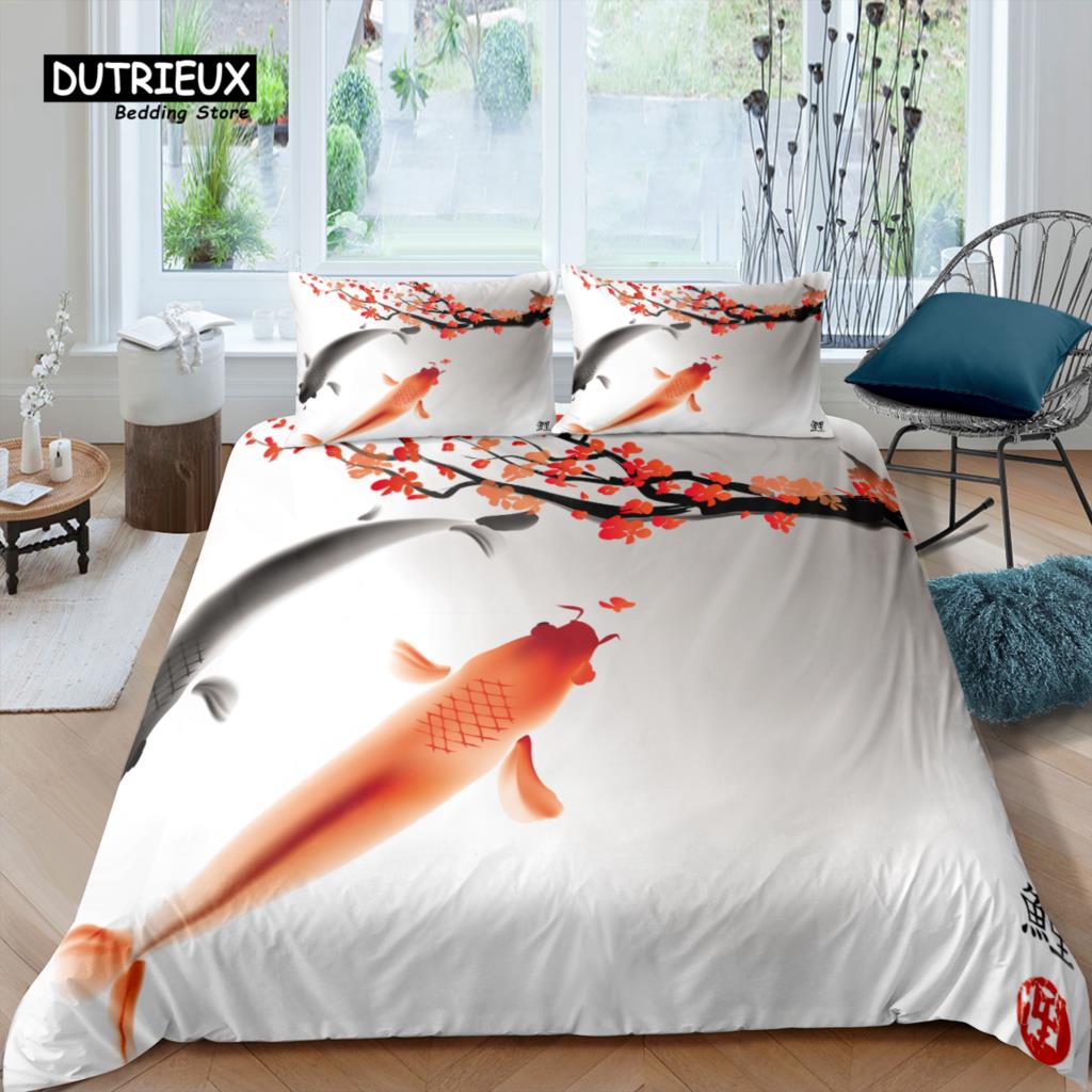 Comforter Home Living Luxury 3D Fish Bedding Set Plum Bossom Queen And King Eu/Us/Au/Uk Size Comforter Bedding