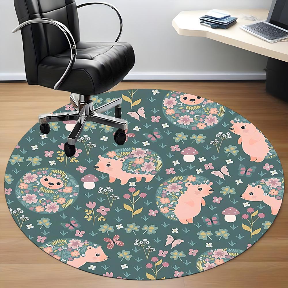 1PCHedgehog Garden Office Round Area Rug,  Mat Suitable For Office, Under Office Chairs Bedroom Living Room Home Decor, Room Deco