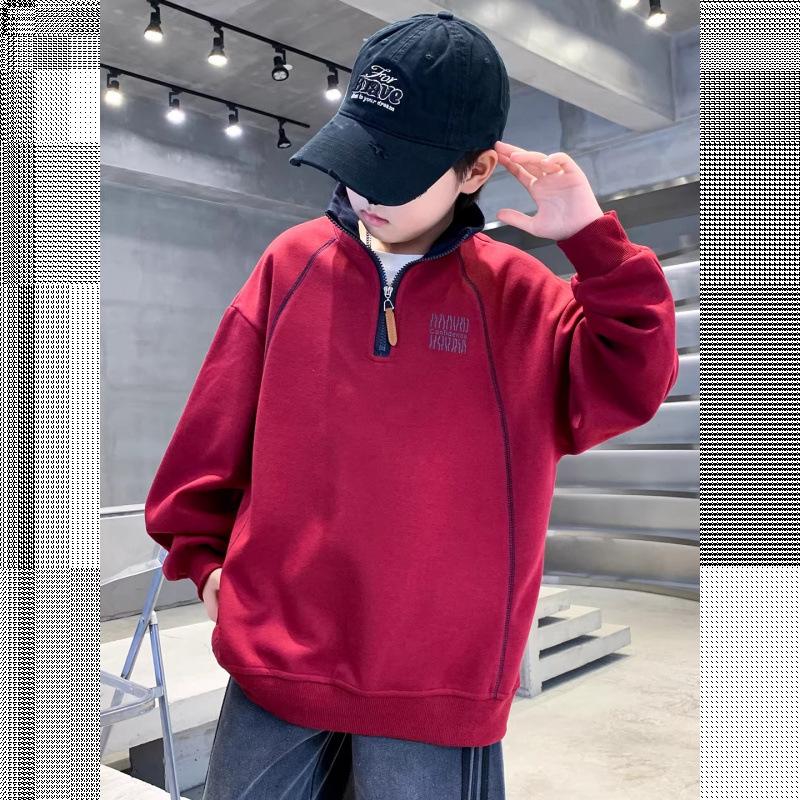 Boys Fleece Lined Half Zip Pullover Stand Collar Warm Sweatshirt Big Kids Long Sleeve Top