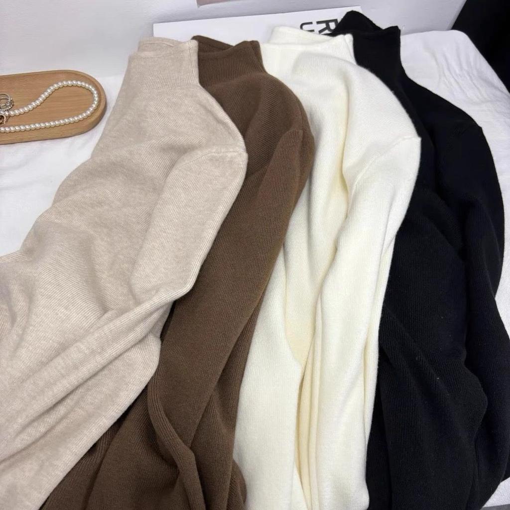 Women's Half Turtleneck Knitted Base Shirt Soft Skin-Friendly Pullover Sweater Autumn Winter Solid Color Stretch Knit Top