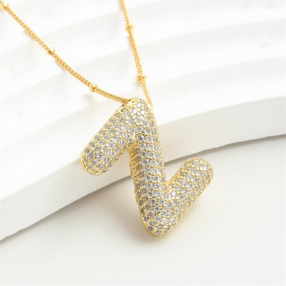 Light Luxury Brass 26 English Bubble Letter Zircon Large Pendant For Women's Party Jewelry Necklace