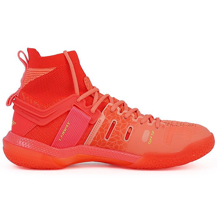 Li Ning Roar II Rubber Cushioning Slip Resistant Abrasion Resistant High Top Badminton Shoes Men's Neon Fruit Red AYAQ011-2